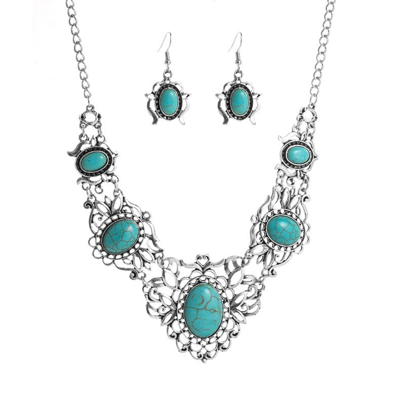 Women's Alloy, Premium Necklace, Retro Turquoise Pattern,