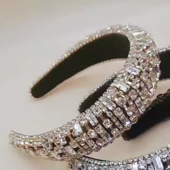 Diadema barroca de perlas de cristal brillante de lujo con diamantes de imitación acolchados