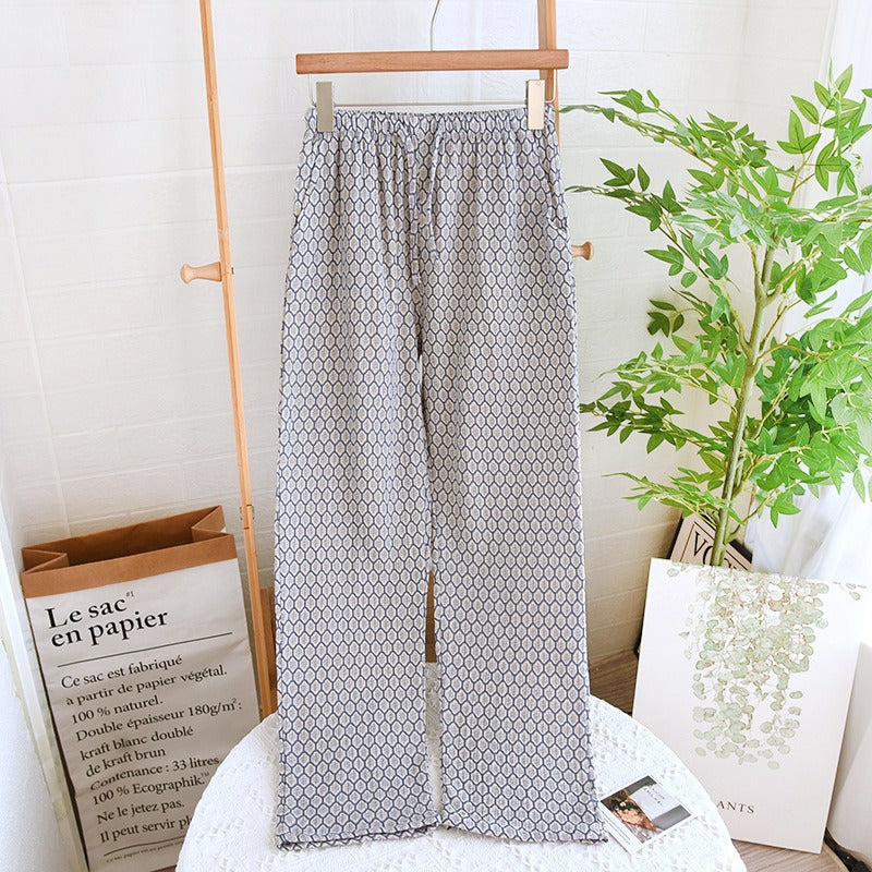 Pantalones de pijama de crepé de algodón para mujer, pantalones holgados con cintura elástica, pantalones para dormir transpirables, ropa de estar en casa para las cuatro estaciones