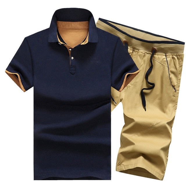 Cotton Mens Sets Polo Shirts Sets with Shorts