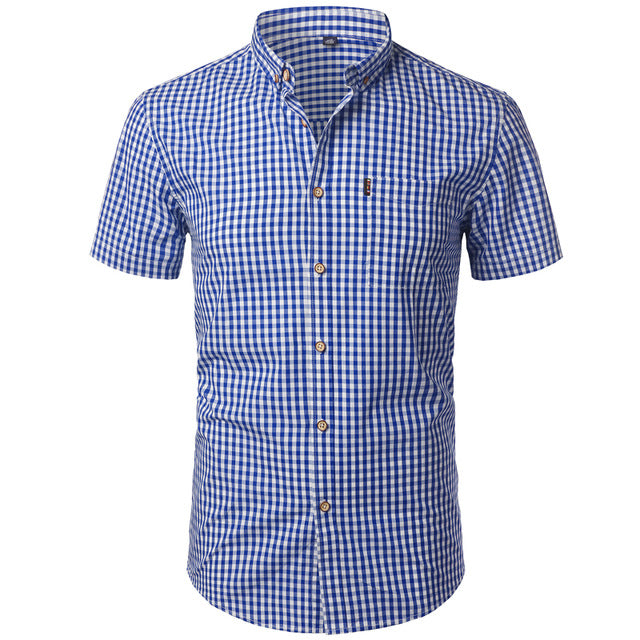 Camisa a cuadros pequeña para hombre, camisas de vestir de algodón de manga corta de verano para hombre