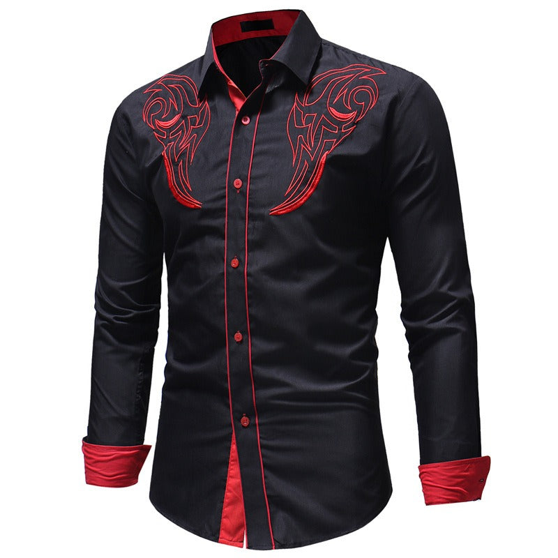 Nuevo Camisa clásica con bordado de tótem para hombre