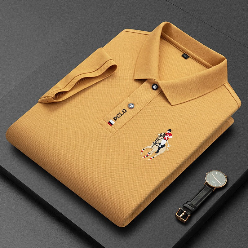 Men's short sleeved POLO shirt with a lapel and pearl T-shirt