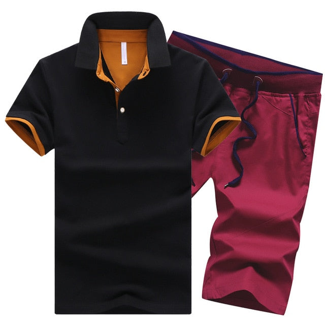 Cotton Mens Sets Polo Shirts Sets with Shorts