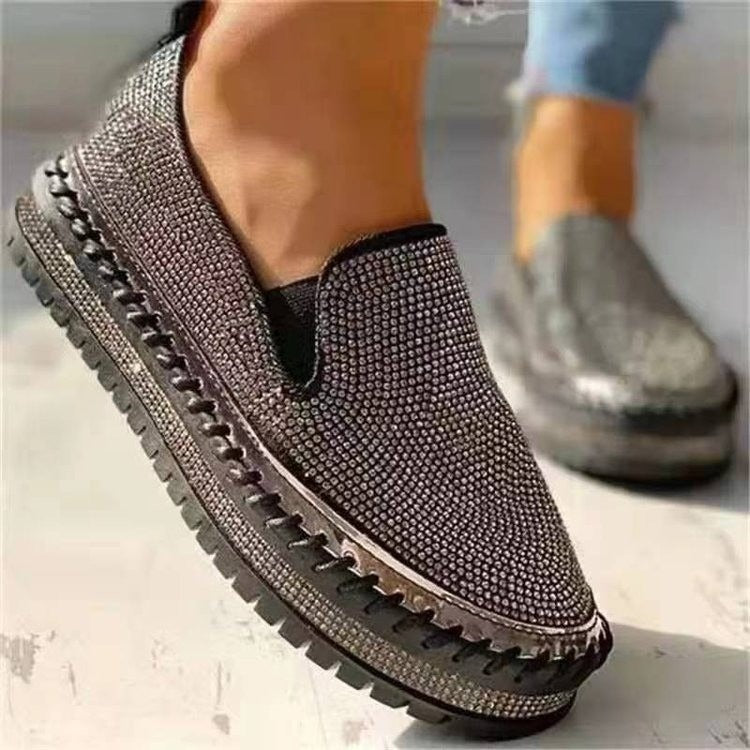 Rhinestone thick-soled slip-on shoes for women