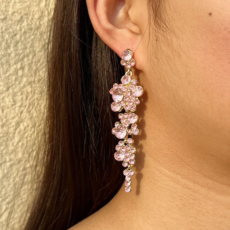 Pendientes largos de borla con diamantes tachonados de aleación para mujer