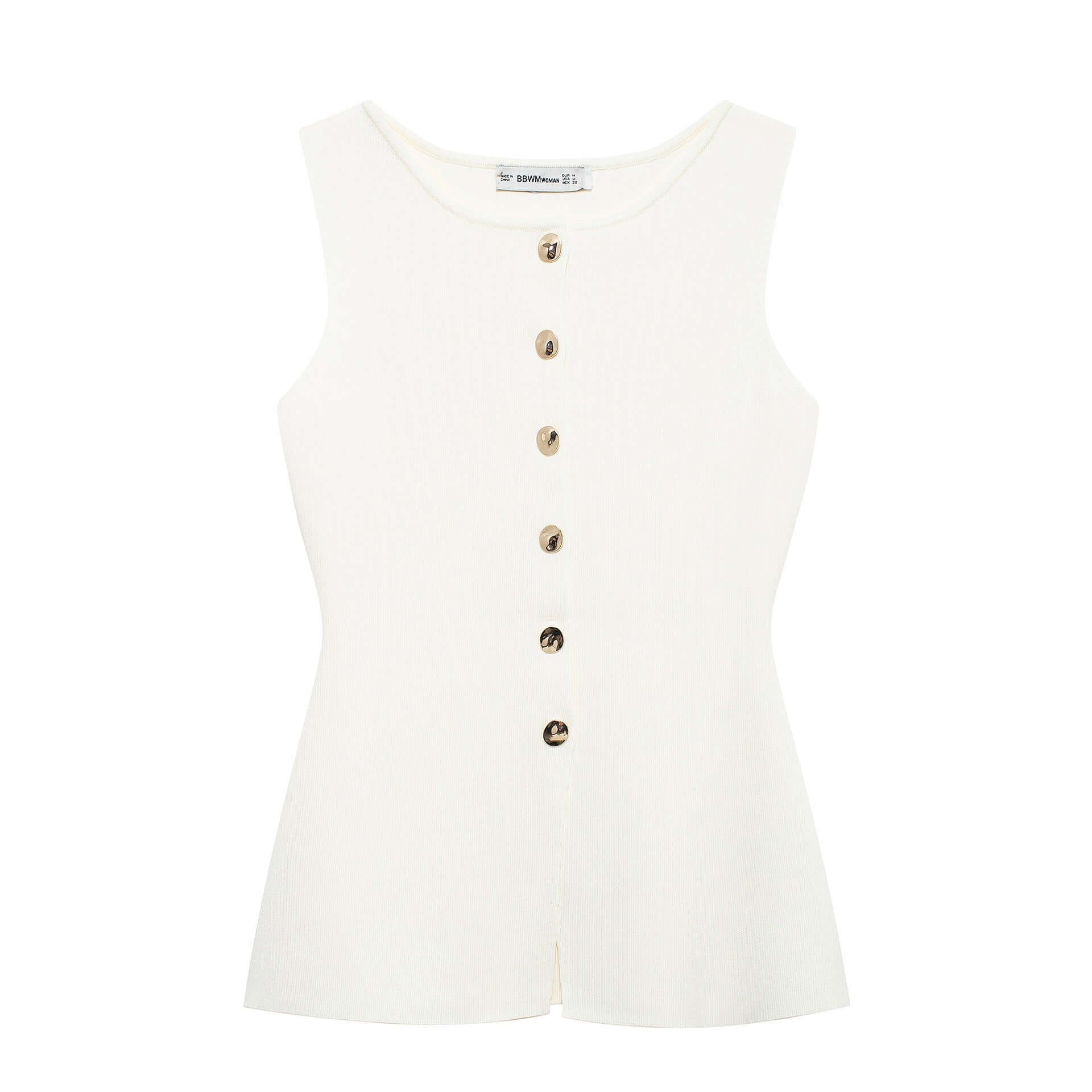 Golden button embellished flat needle vest