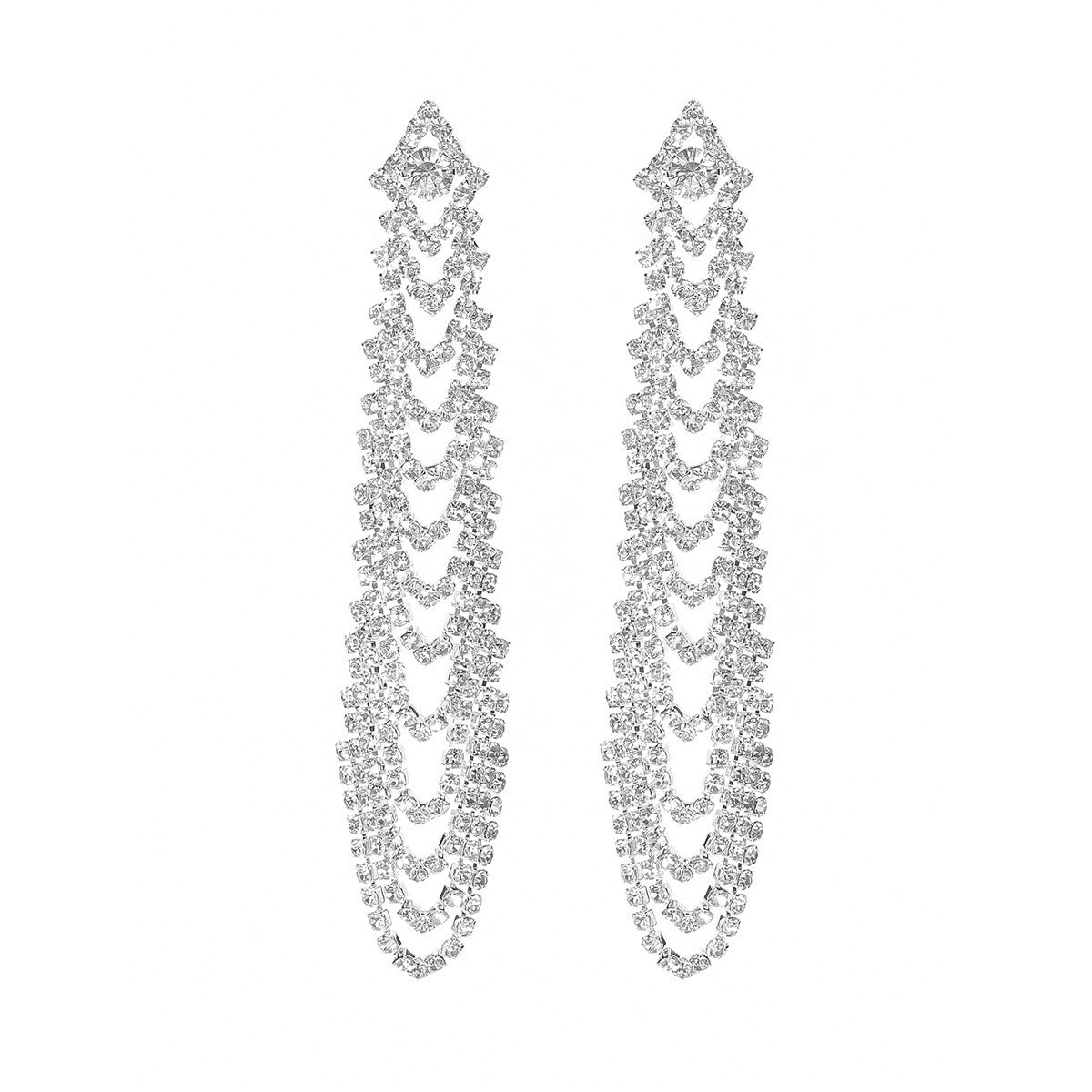 Super sparkly long earrings full of diamonds, light luxury style, fashionable temperament, rhinestone stud earrings