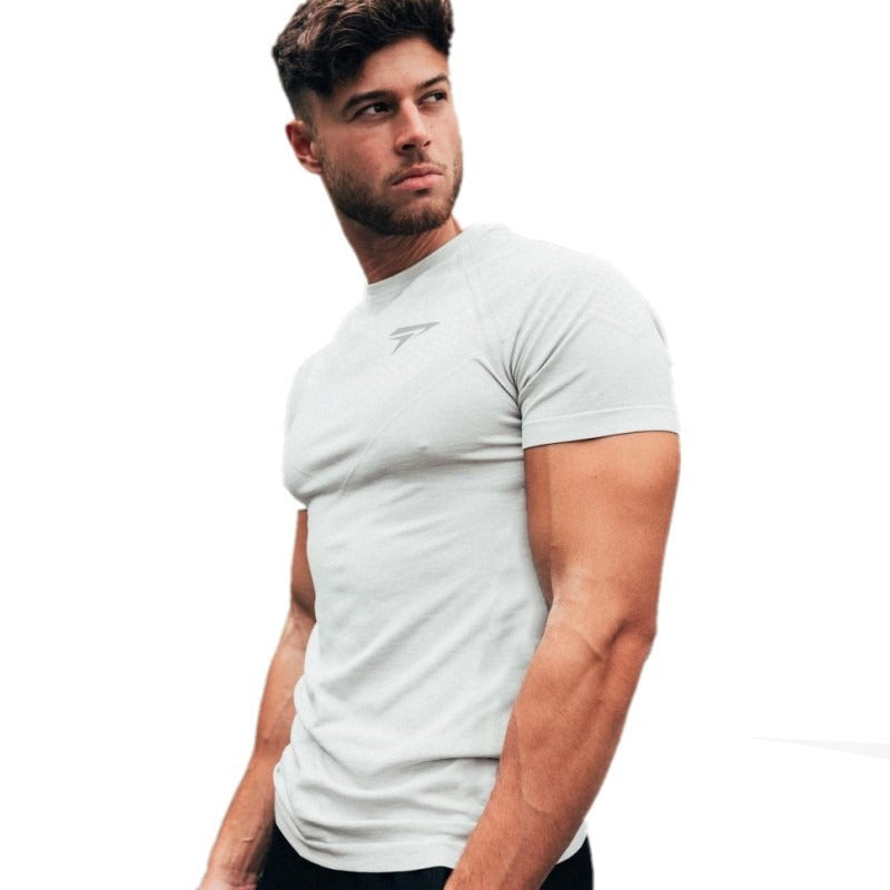 Ropa deportiva para correr para hombre, ajustada, de manga corta, de secado rápido, seda de leche, secado rápido