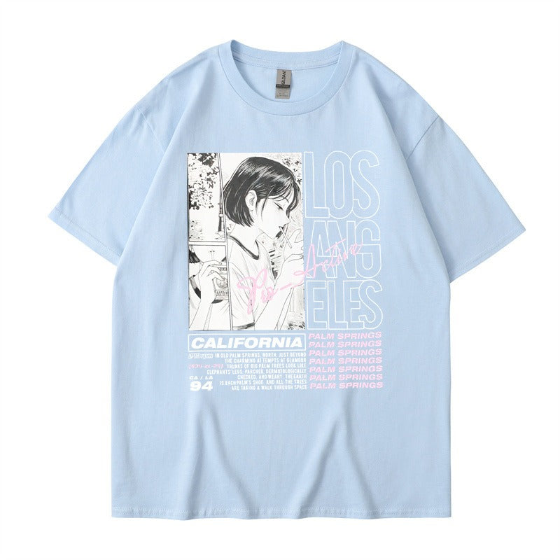 Camiseta de manga corta con estampado de letras de chica anime, algodón de verano