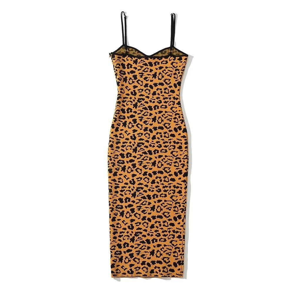 Vestido halter de jacquard con estampado de leopardo, vestido cruzado ajustado elástico de corte bajo para mujer de verano