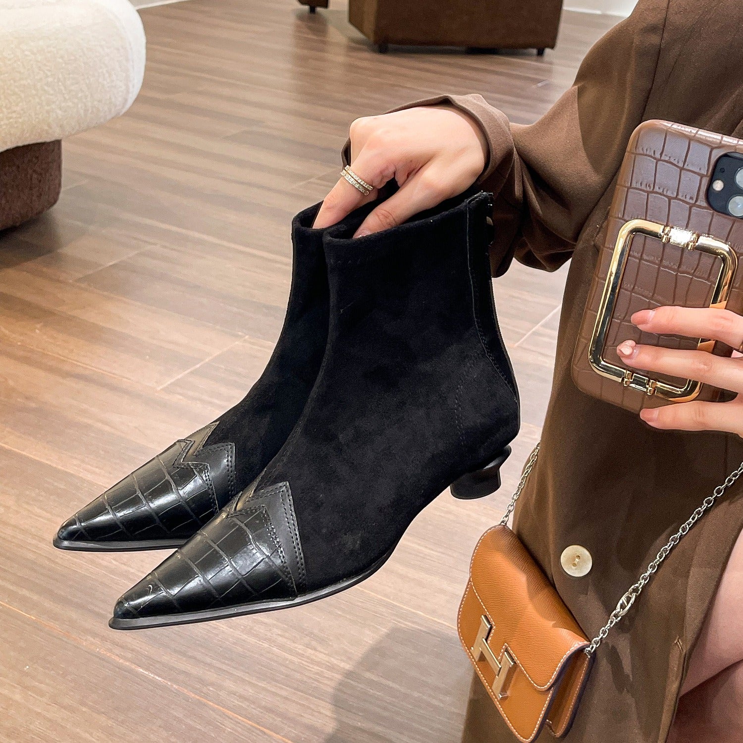 Spring Autumn Women's Ankle Boots Fashion Pointed Toe