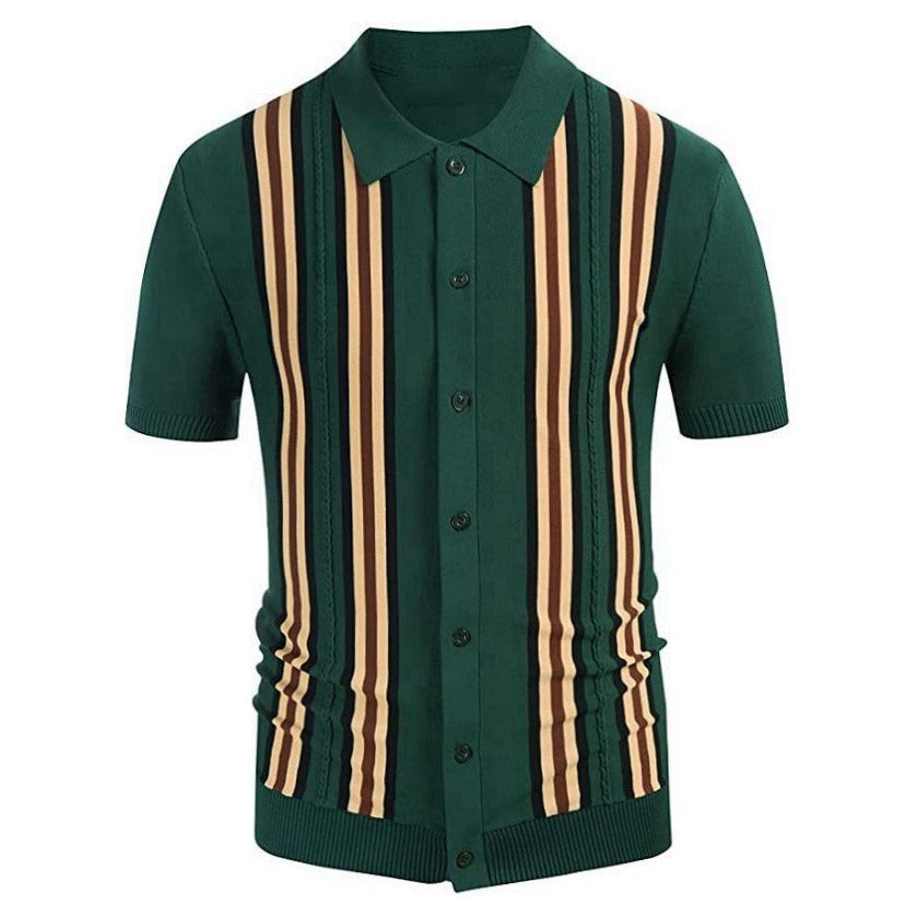 Summer green striped short sleeved slim fit business polo shirt knit sweater