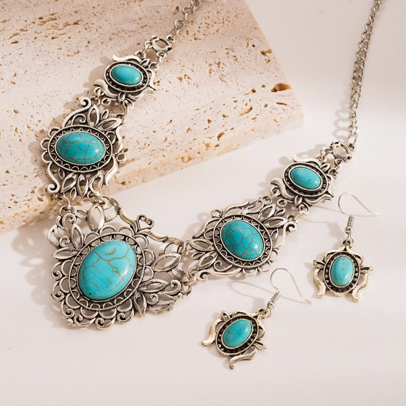 Women's Alloy, Premium Necklace, Retro Turquoise Pattern,