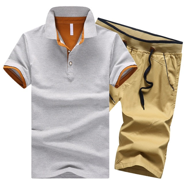 Cotton Mens Sets Polo Shirts Sets with Shorts