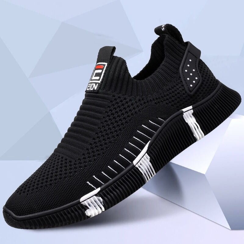 Slip-on sneakers with lace-up front casual men's shoes soft sole flying fabric breathable