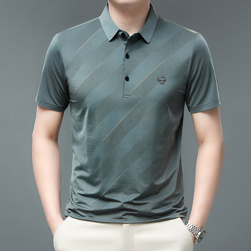 Camisa POLO de seda helada con cuello abatible para hombre