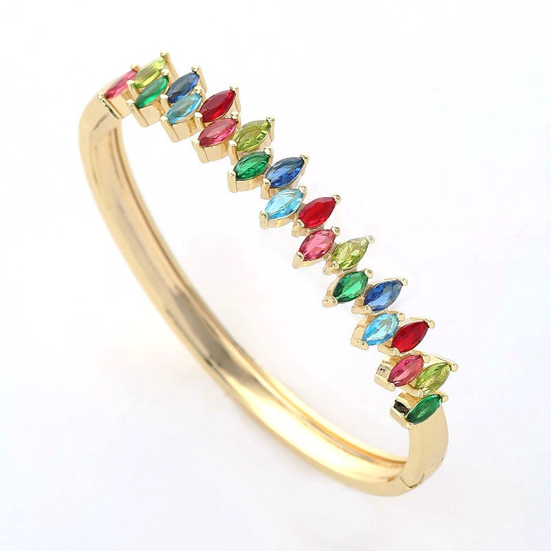 Super Sparkling Copper Inlaid Colorful Zircon Bracelet with Copper Plating