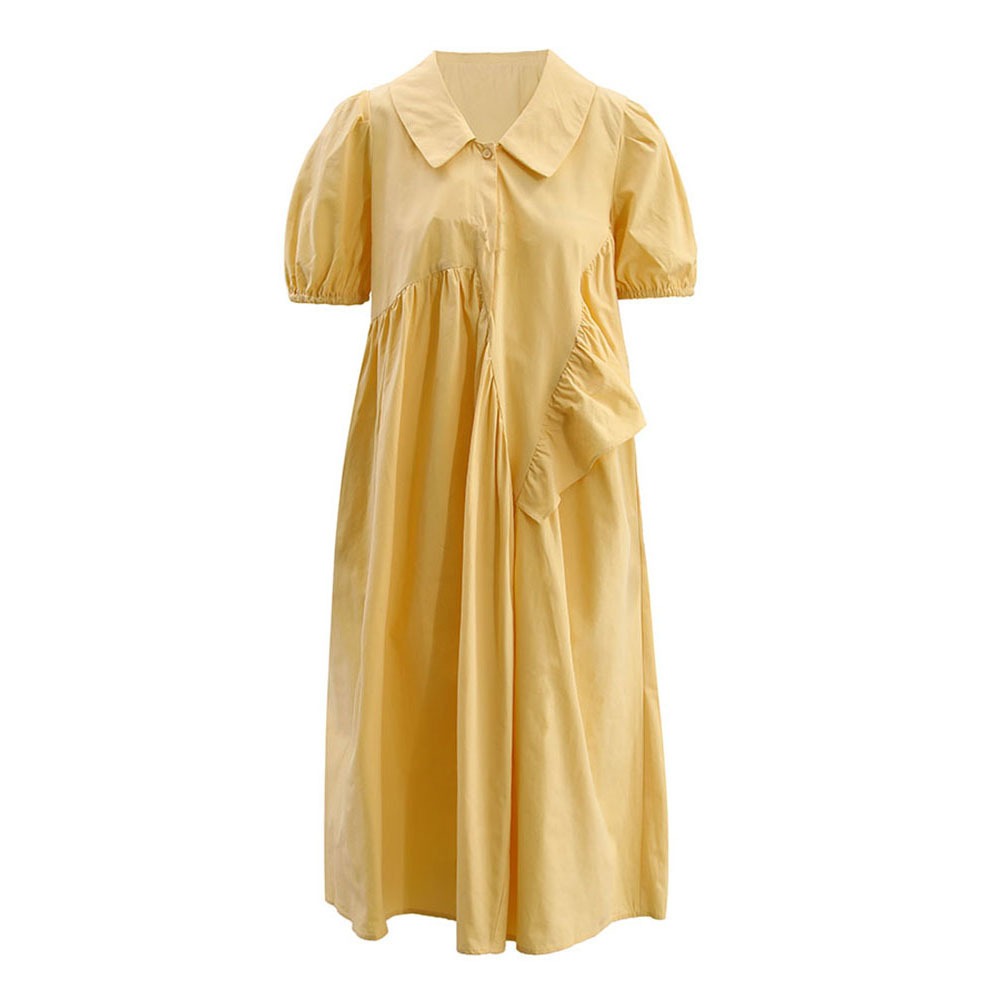Ruffle edge splicing for minimalist design, yellow dress for women