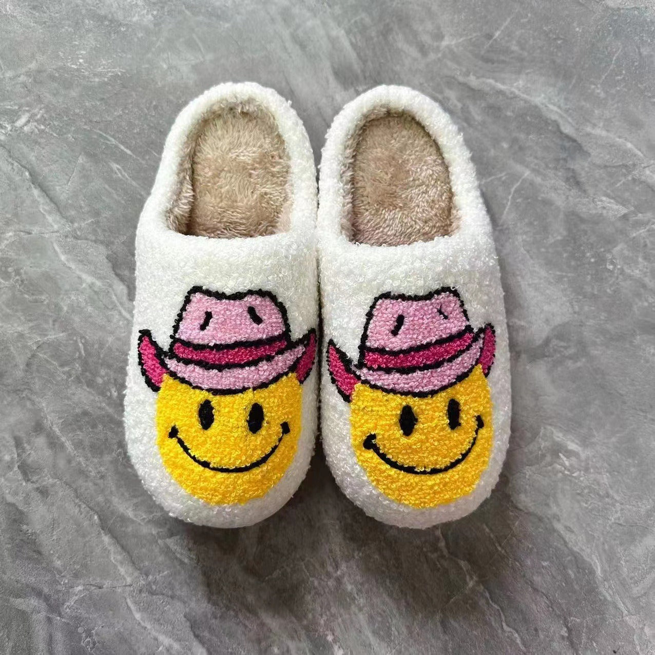Denim smiling face pattern indoor cotton slippers for men and women plush