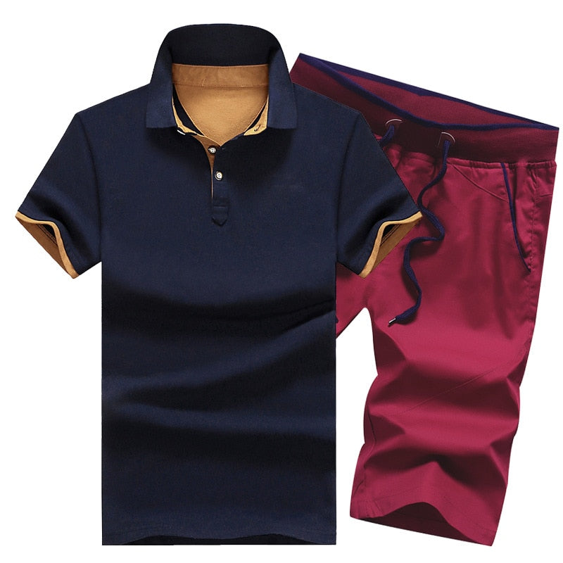 Cotton Mens Sets Polo Shirts Sets with Shorts