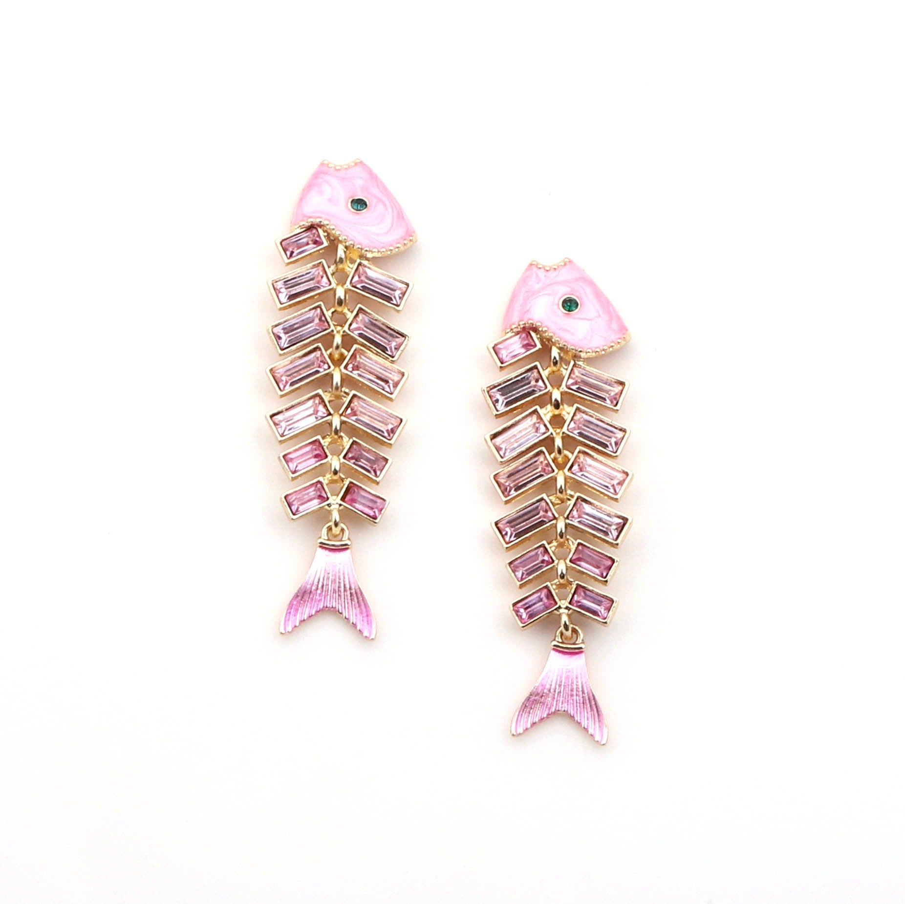 Retro fishbone earrings zinc alloy rhinestone stitching animal earrings for women