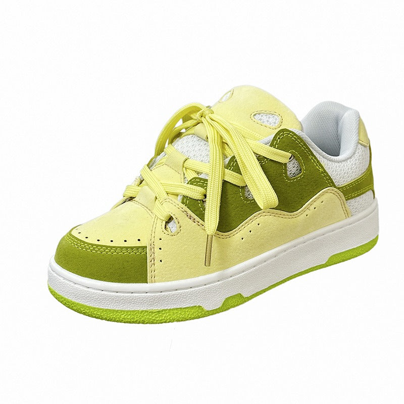 Bread shoes yellow green and white color matching retro dopamine men and women thick-soled comfortable skateboard shoes