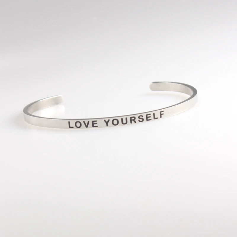 316L Titanium Stainless Steel Mantra Bracelets Inspirational Quotes LOVE YOURSELF Bracelets/Bangle Custom Jewelry