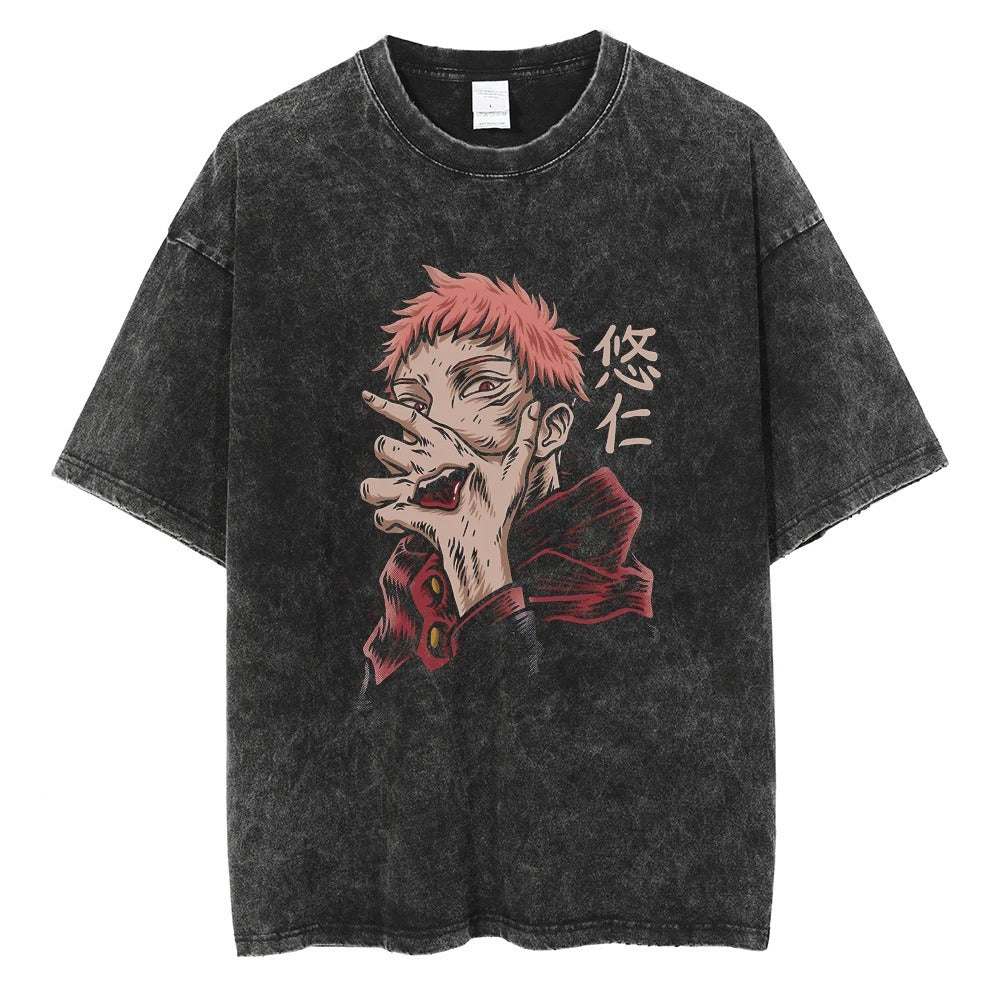 Men's anime pattern printed T-shirt fashionable hip-hop street clothing casual