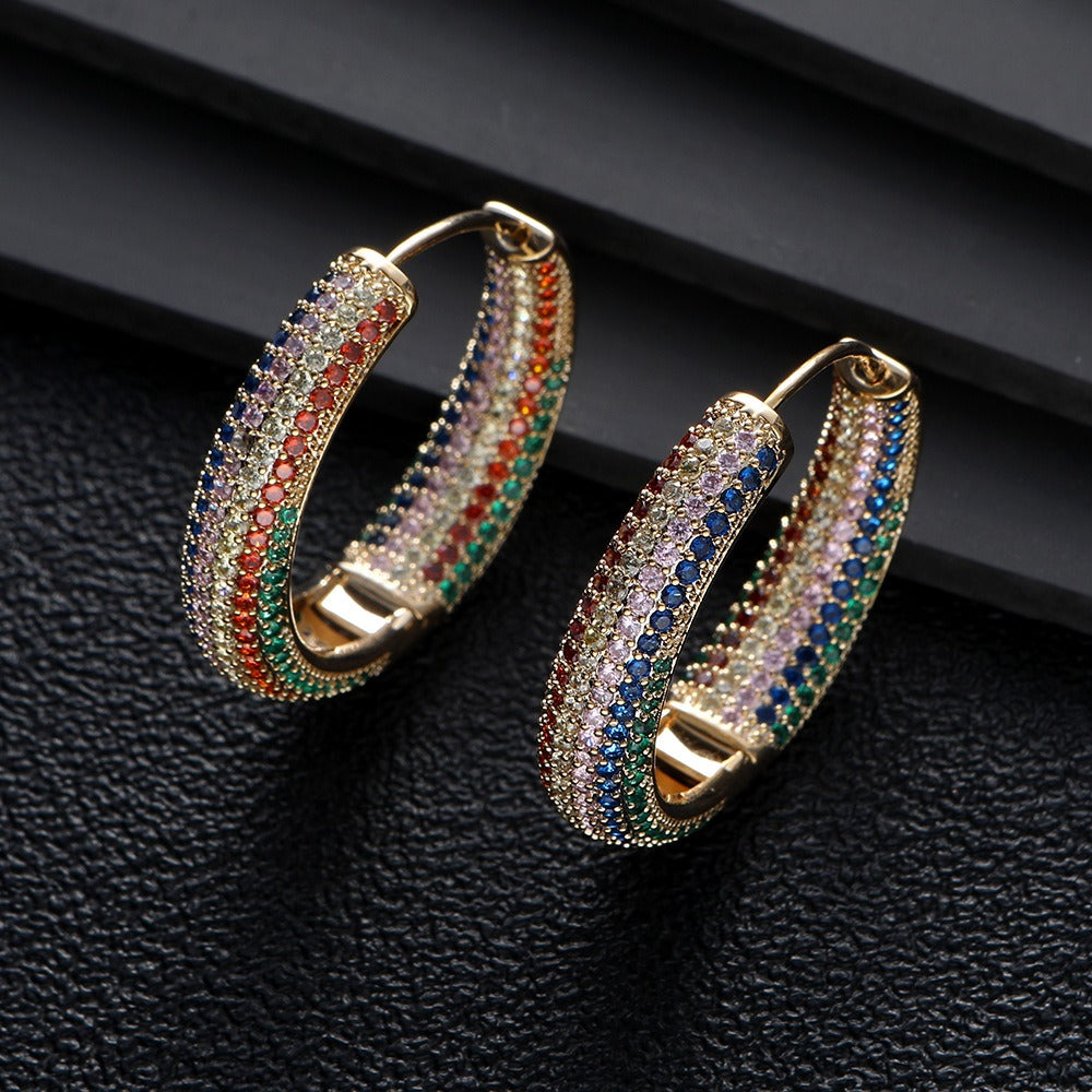 Colorful zircon earrings for women, versatile Korean style geometric earrings