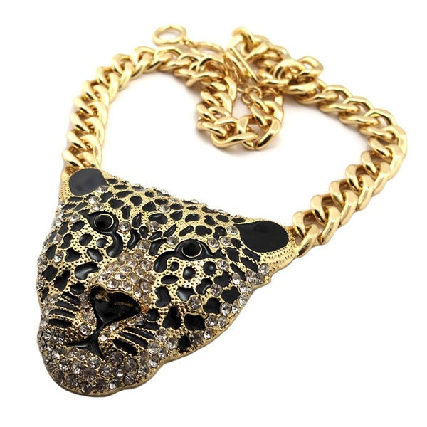 Leopard Head Iced Out Pendant Necklace For Women