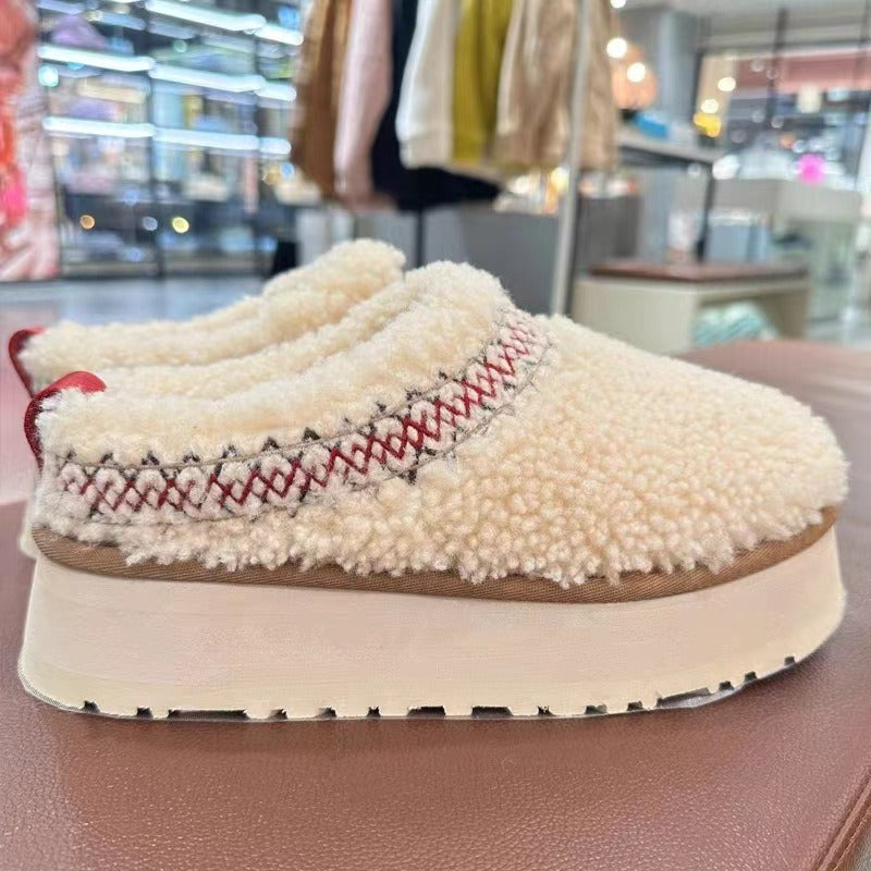 New Women Fur Slippers  Short Plush Warm Flip Flops