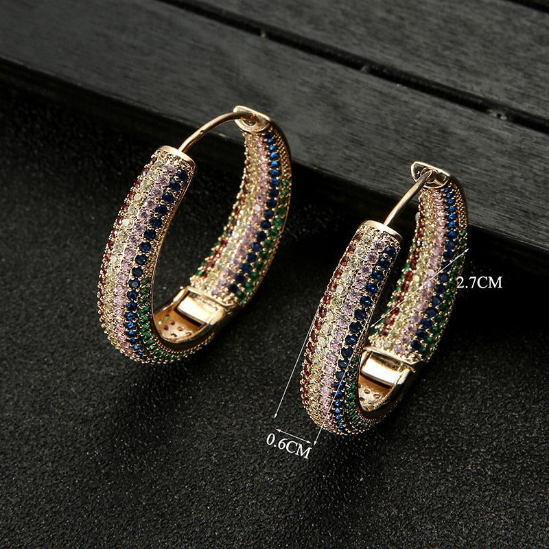 Colorful zircon earrings for women, versatile Korean style geometric earrings