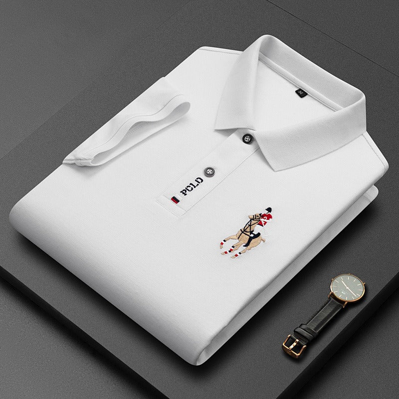 Men's short sleeved POLO shirt with a lapel and pearl T-shirt