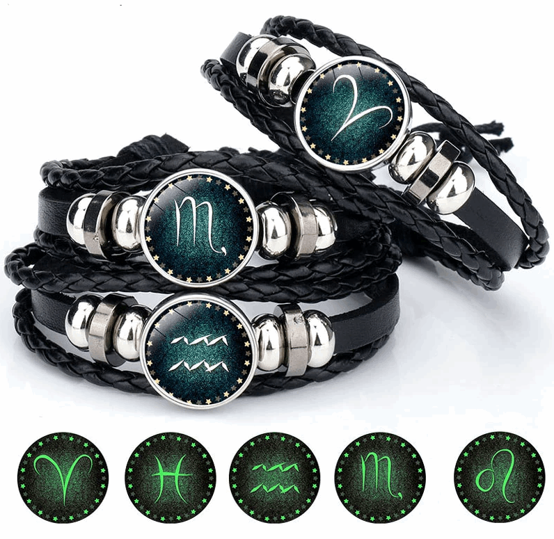 12 Constellation Luminous Leather Bracelet  for Men/Women