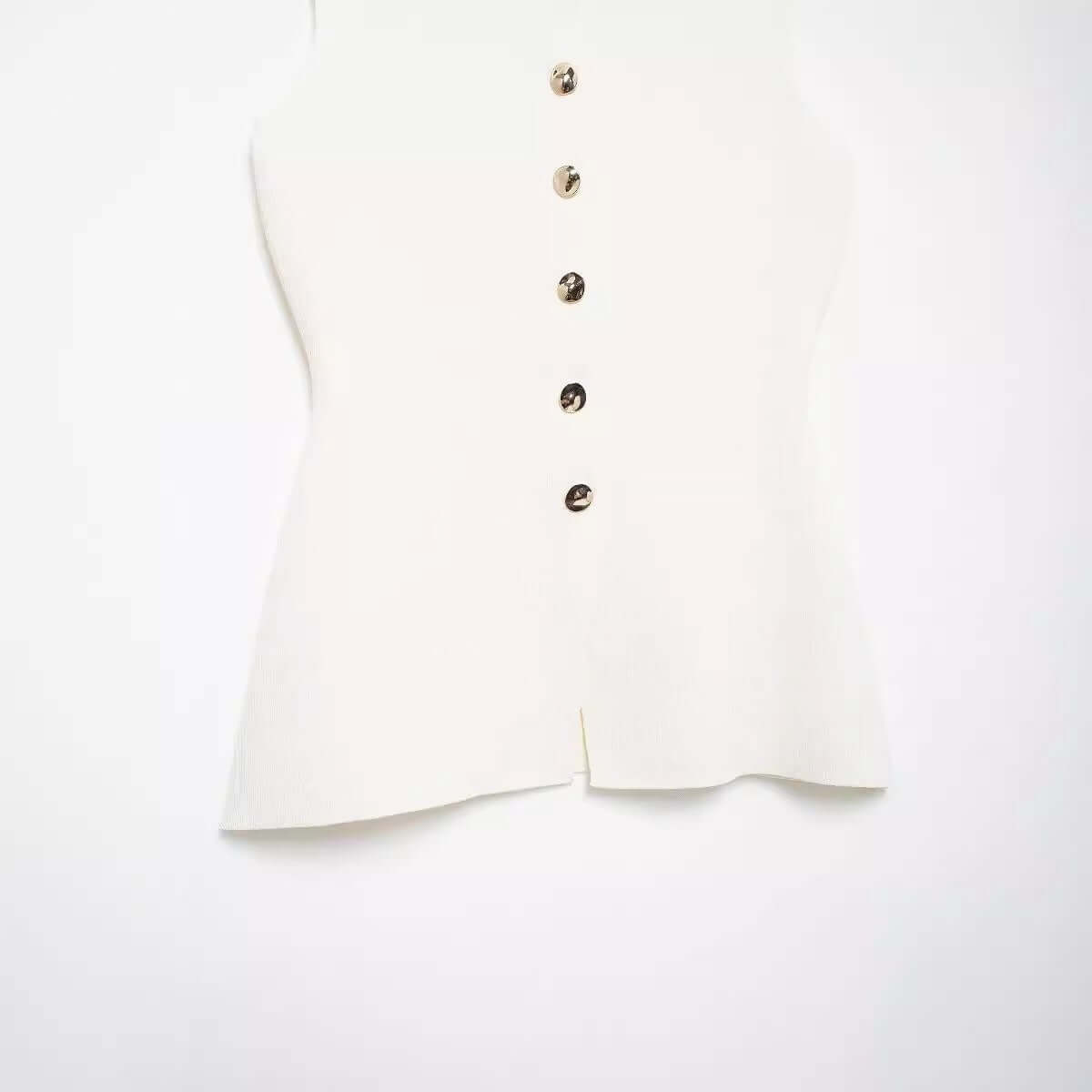 Golden button embellished flat needle vest