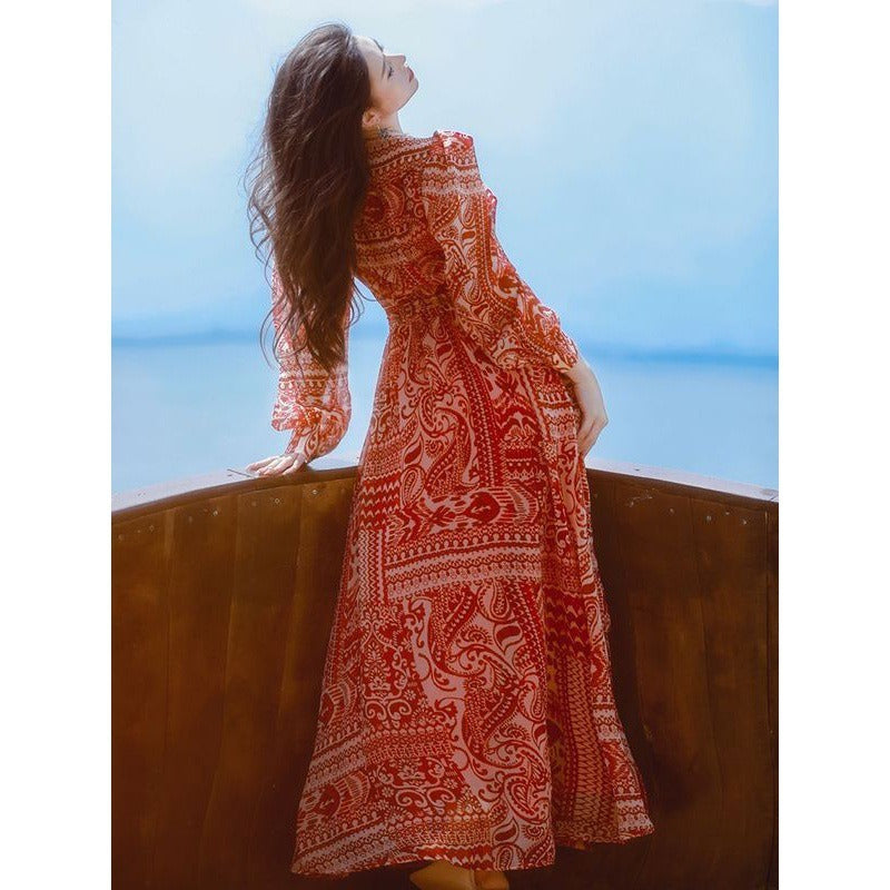 Vestido bohemio de verano para mujer, falda de longitud media, falda para la playa estilo vacaciones junto al mar