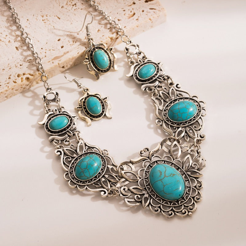 Women's Alloy, Premium Necklace, Retro Turquoise Pattern,