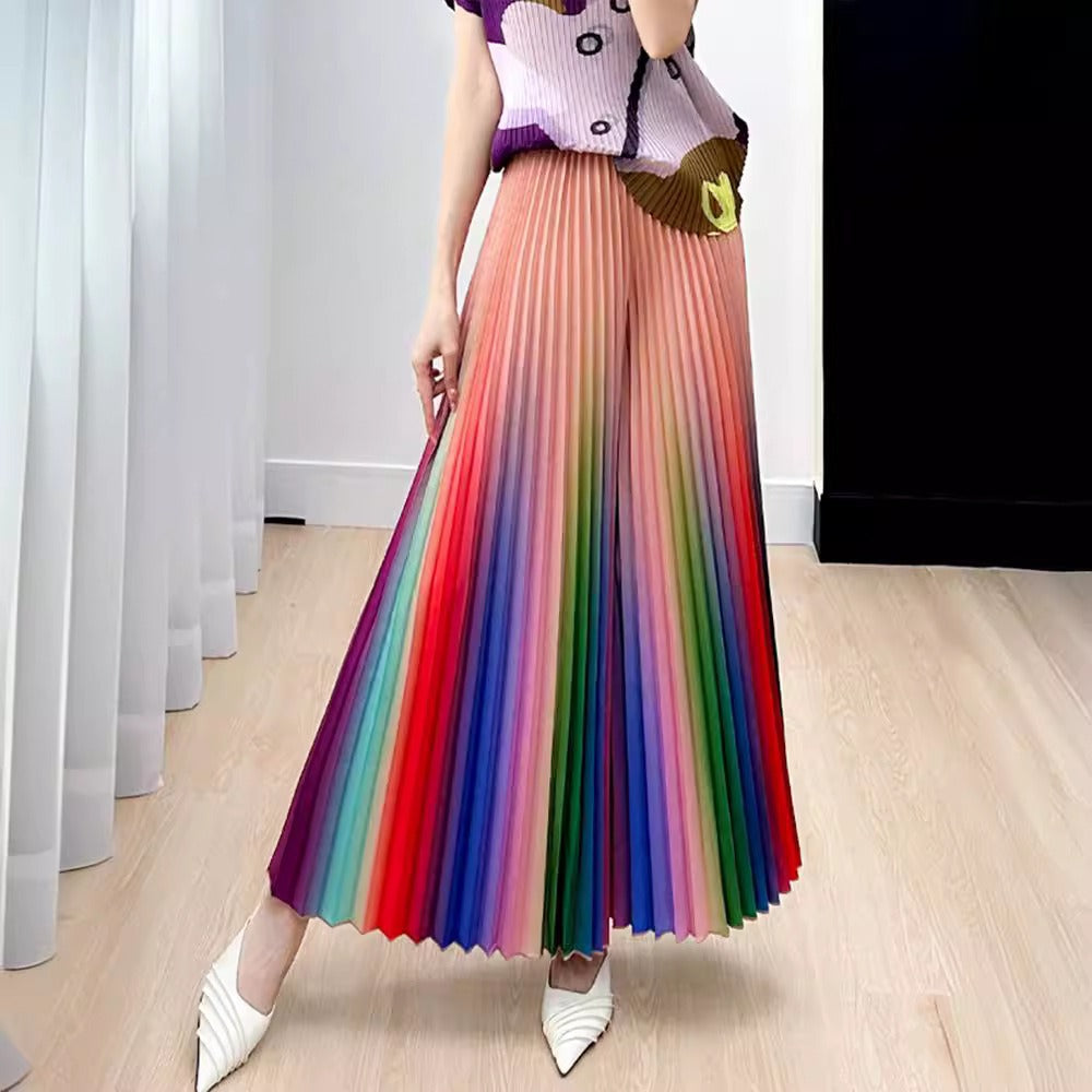 Women's trousers, high-end, niche, gradient pleated, loose, versatile, slimming, wide-leg pleated culottes