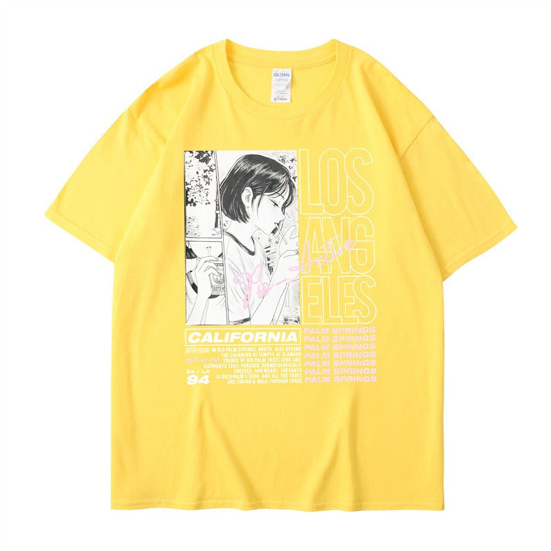 Camiseta de manga corta con estampado de letras de chica anime, algodón de verano