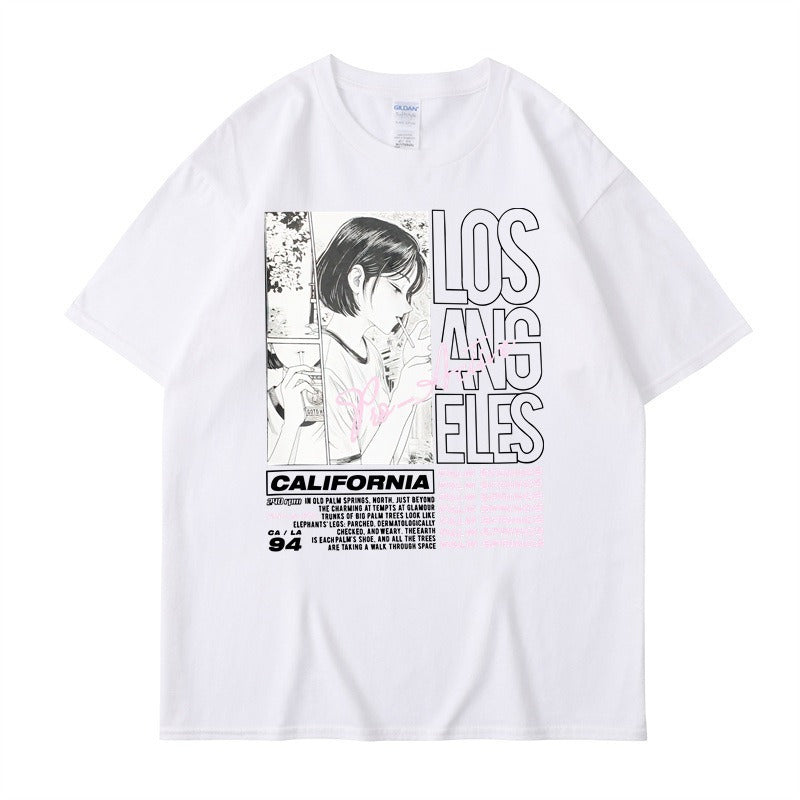 Camiseta de manga corta con estampado de letras de Chica de Anime, Top Harajuku de algodón de verano para mujer