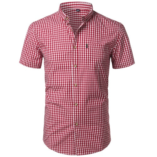 Camisa a cuadros pequeña para hombre, camisas de vestir de algodón de manga corta de verano para hombre