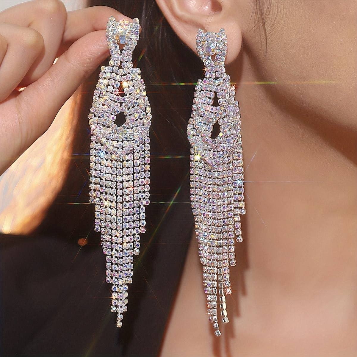 Pendientes de borla largos de diamantes de lujo para mujer, pendientes de novia elegantes y de alta gama