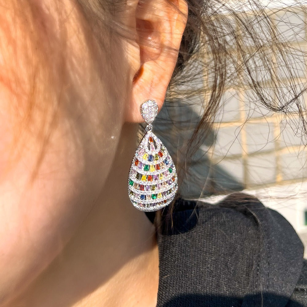 Fashion heavy industry elegant colorful gem three-dimensional earrings earrings