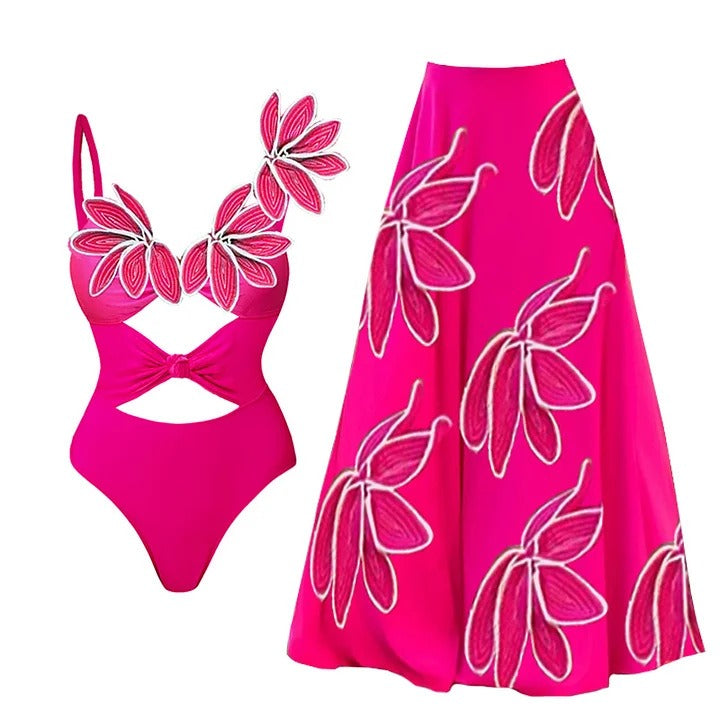 European and American swimwear new petal decoration fluorescent one piece swimsuit  suit