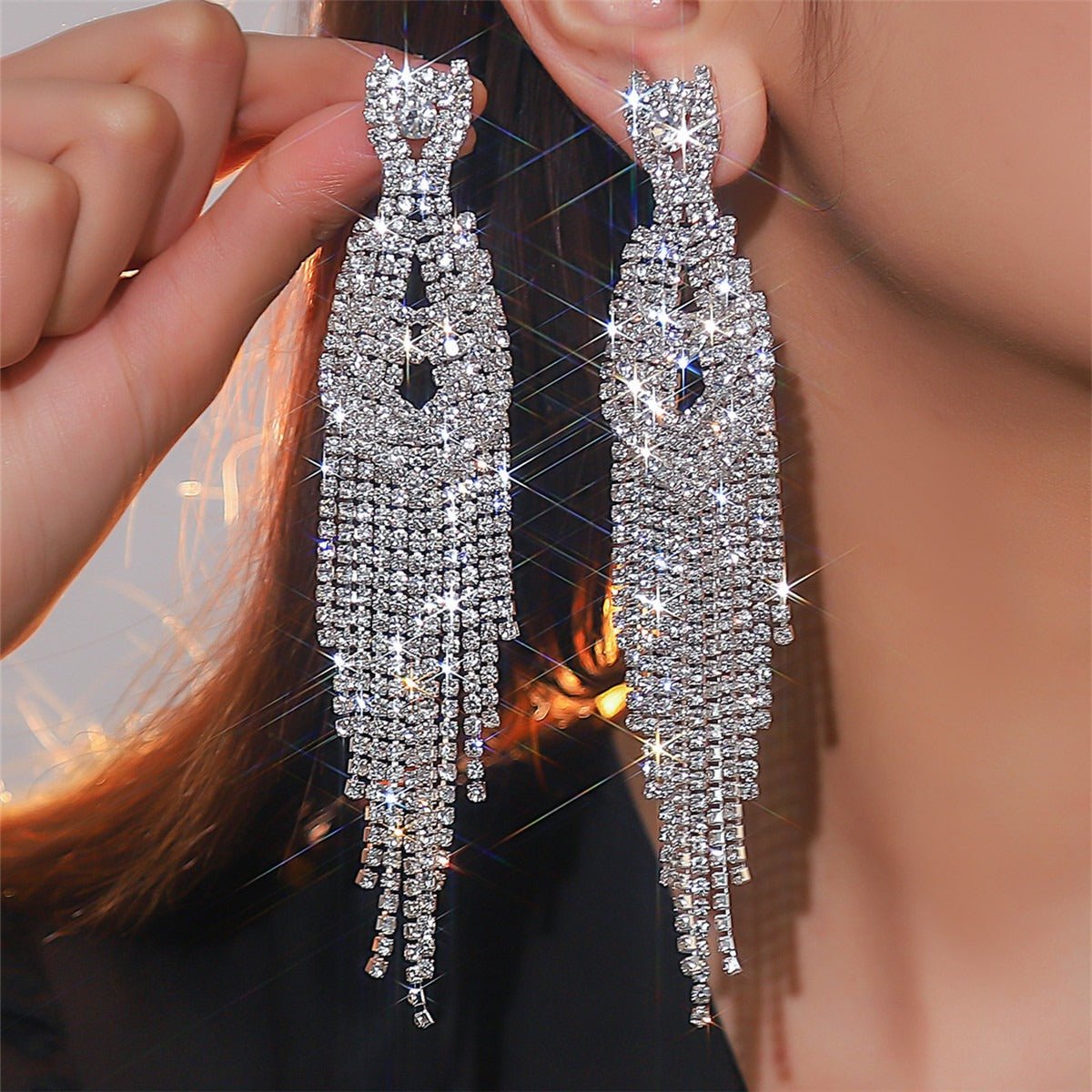 Pendientes de borla largos de diamantes de lujo para mujer, pendientes de novia elegantes y de alta gama