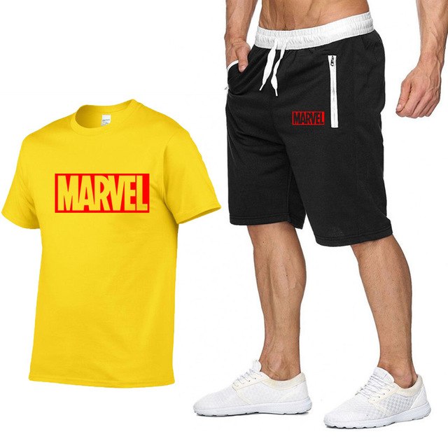 Camisetas de algodón + pantalones cortos conjuntos para hombre ropa de marca chándal de dos piezas