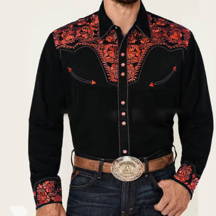 Nuevo Camisa estampada Estilo Vintage cárdigan cuello Polo camisa para hombre