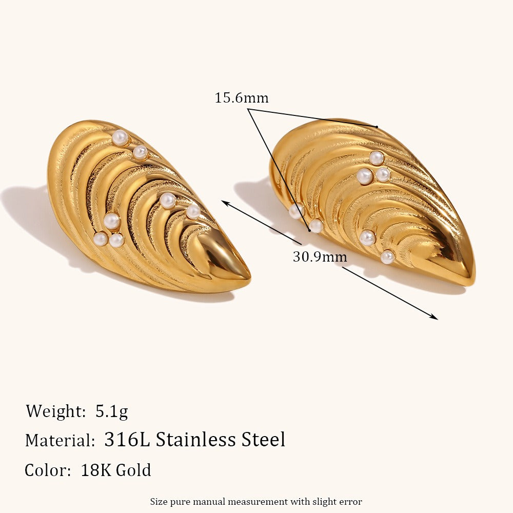 Shell mussel earrings stainless steel 18K gold plated fashion light luxury earrings jewelry