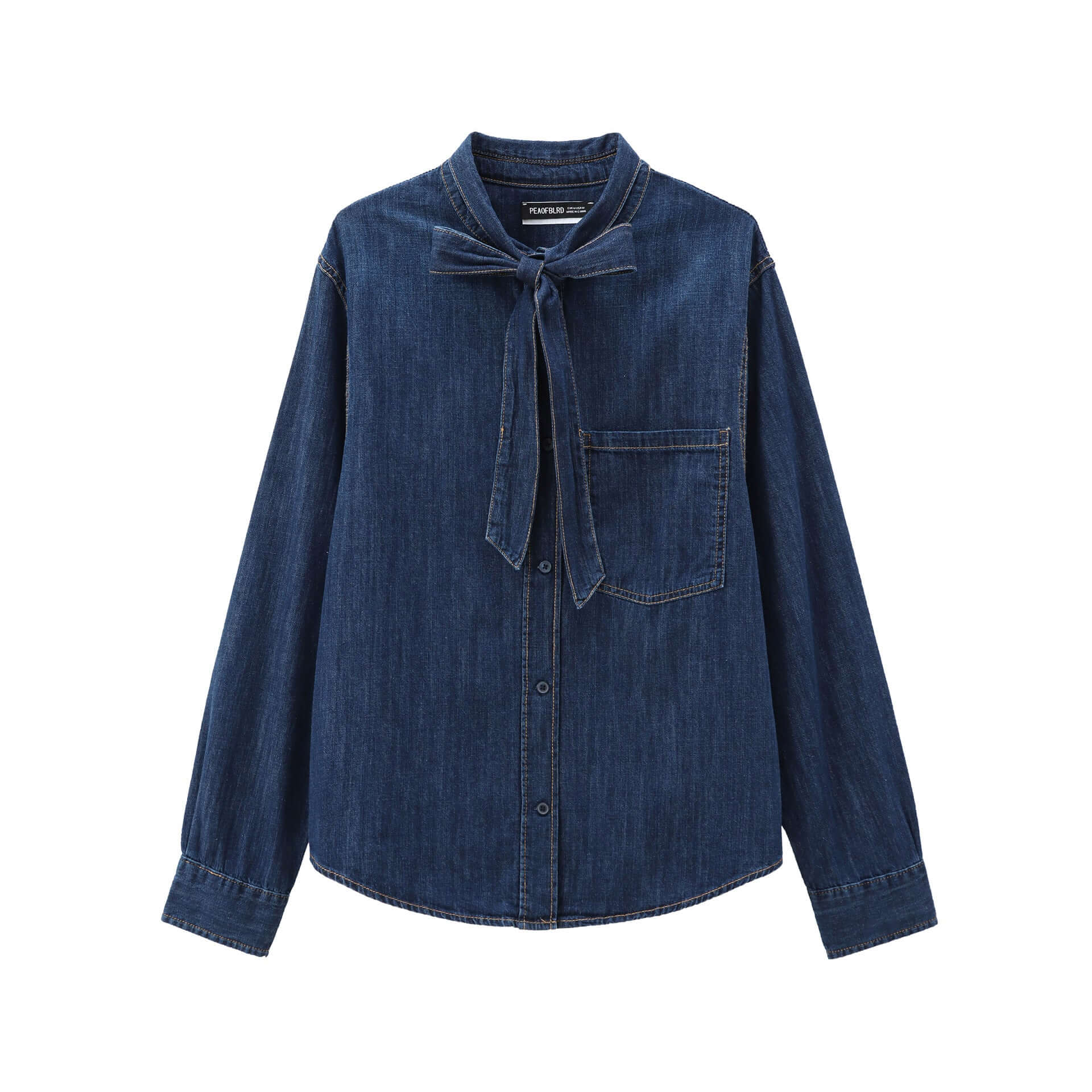 New denim shirt with lace up collar and long sleeved design